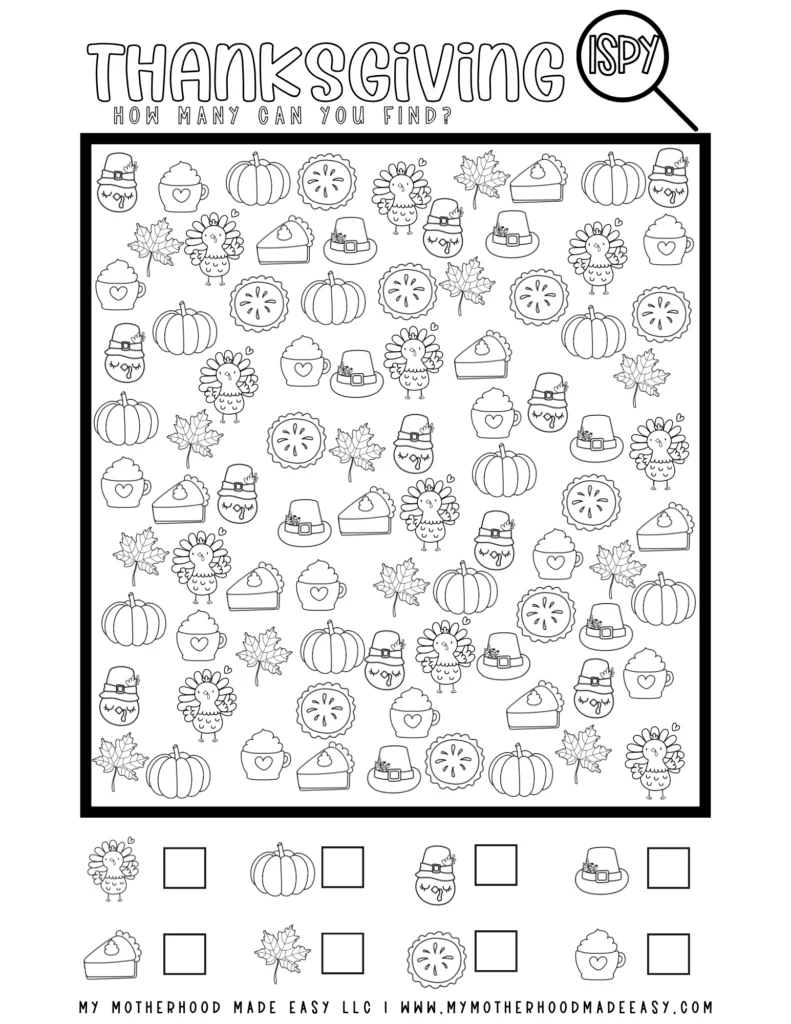 thanksgiving coloring sheet (ispy worksheet)