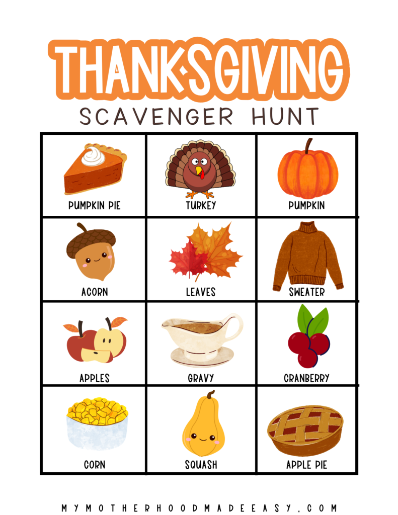 FREE Printable Thanksgiving Scavenger Hunt for Kids PDF 2023