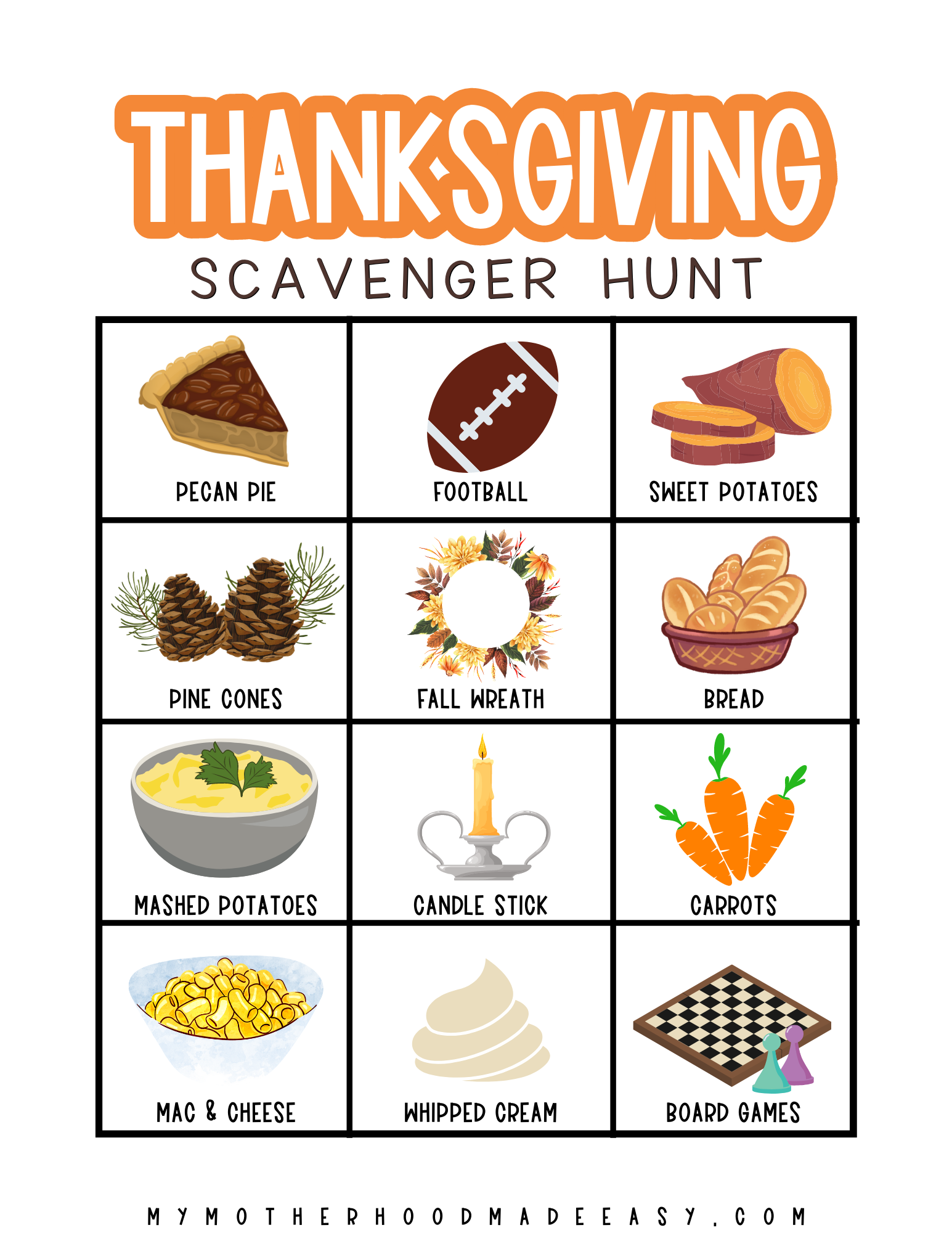 FREE Printable Thanksgiving Scavenger Hunt for Kids PDF 2023