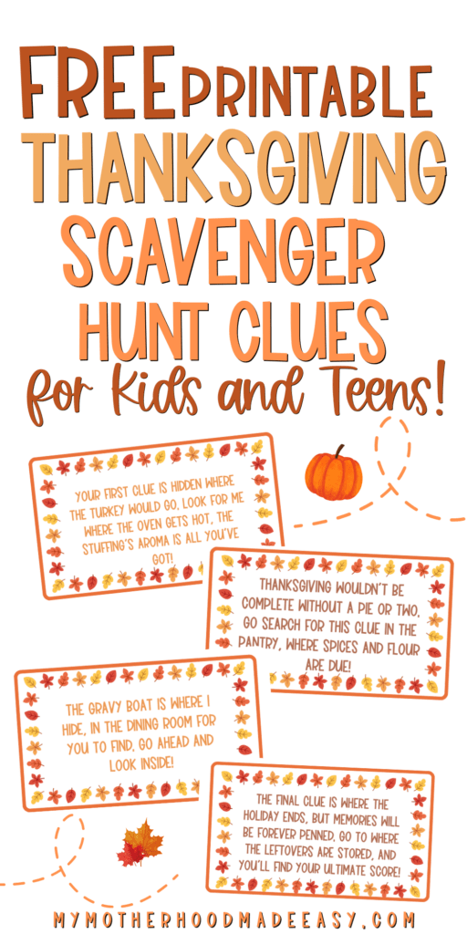 FREE Printable Thanksgiving Scavenger Hunt with Clues PDF