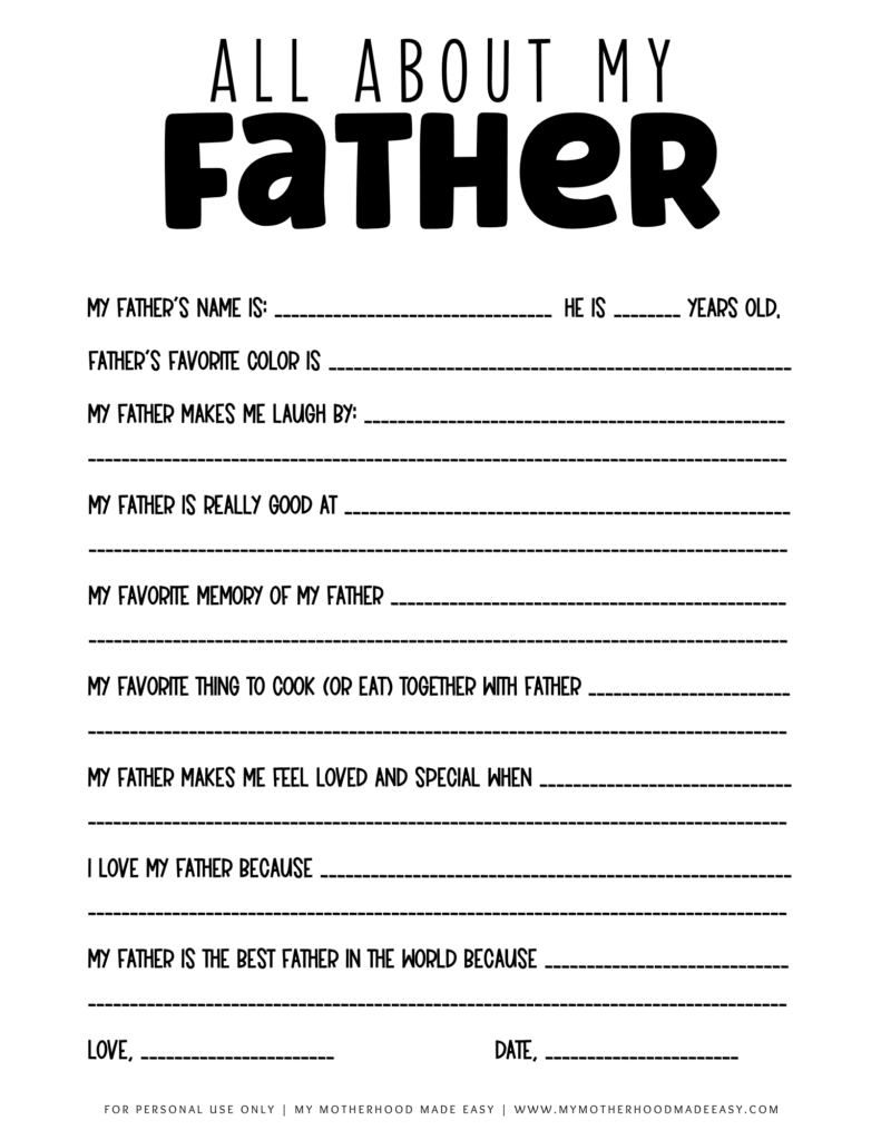 All About My Dad Printable Free