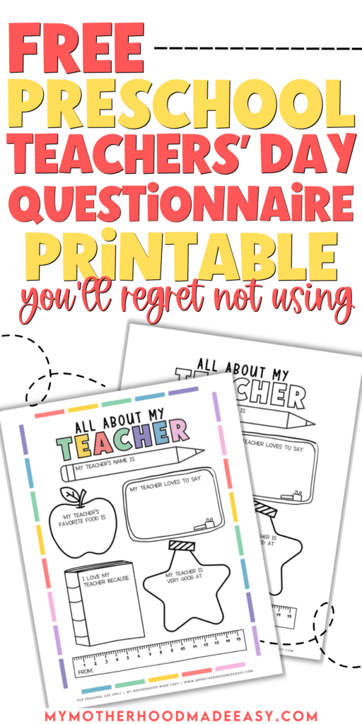 All about my teacher preschool printable