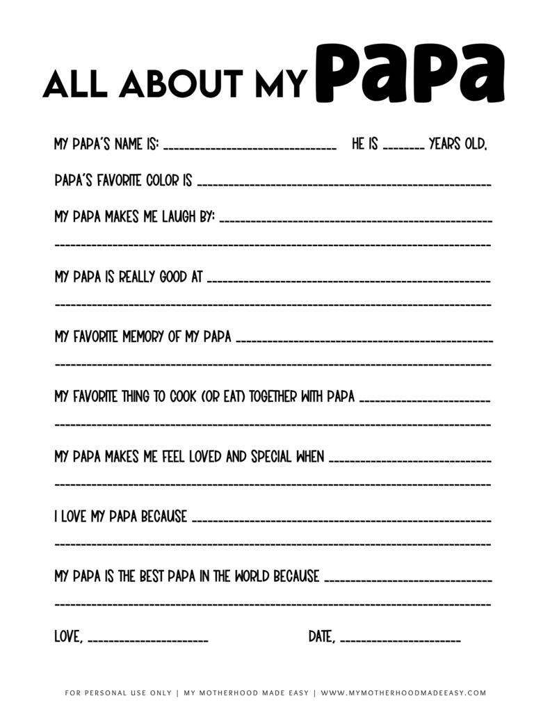 Father's Day All About My Dad Printable