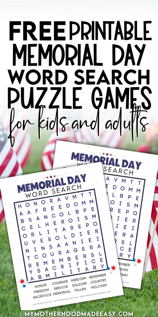 Memorial Day word search with answers