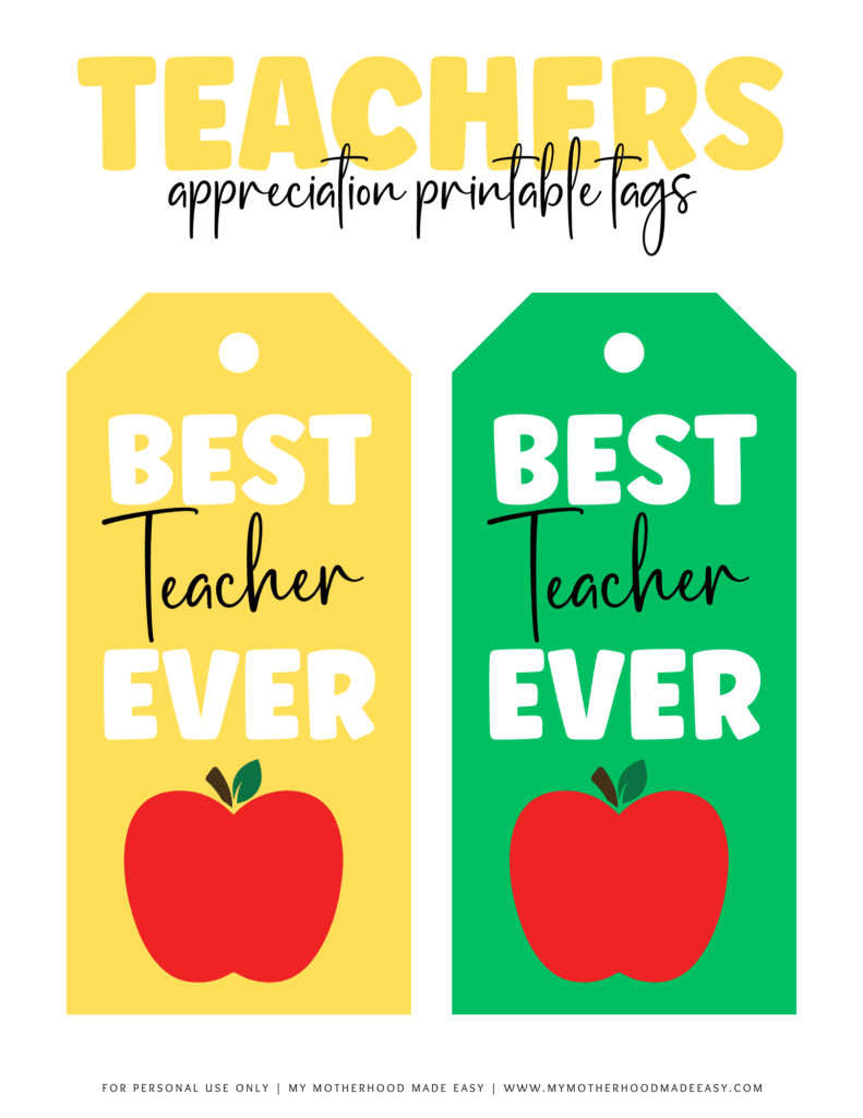 Teacher appreciation printable tags pdf