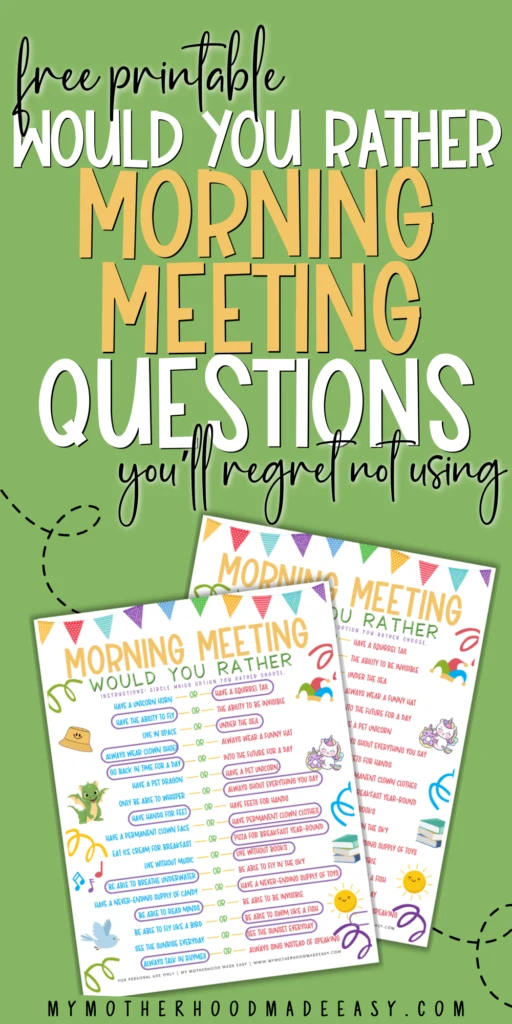 Would you rather morning meeting questions pdf