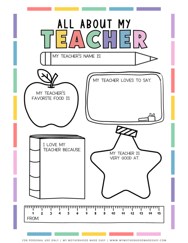 FREE All About My Teacher Printable PDF (Thank You Gift) – My ...