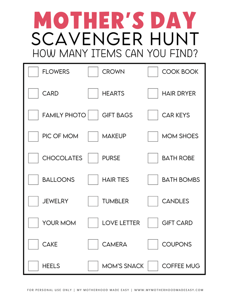 Mother's Day Scavenger Hunt