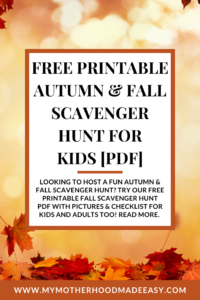 FREE Printable Fall Scavenger Hunt PDF for Kids