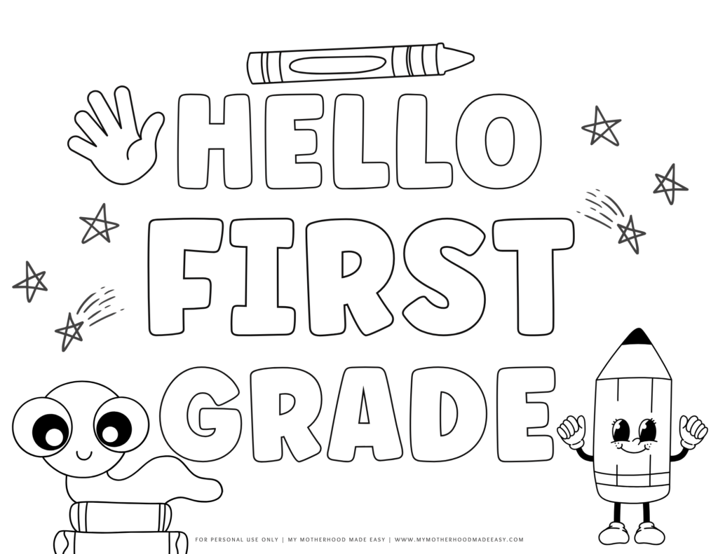 Hello first grade coloring sheet - back to school coloring pages 1st grade 
