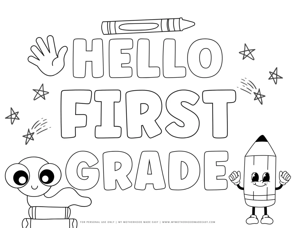 Hello first grade coloring sheet - back to school coloring pages 1st grade 
