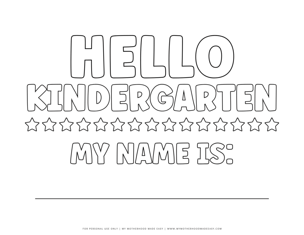 Hello kindergarten coloring sheet