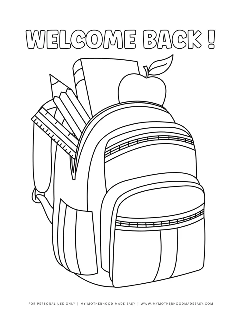 book bag coloring page - back to school coloring sheet