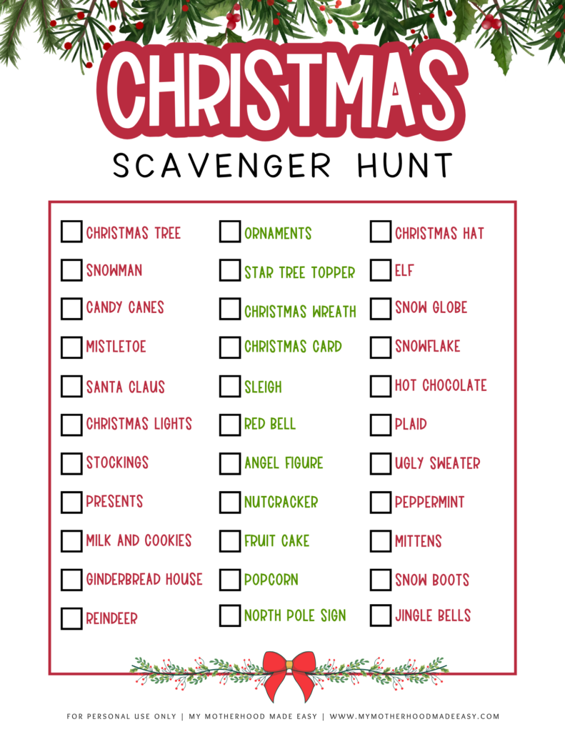 Christmas Scavenger Hunt list