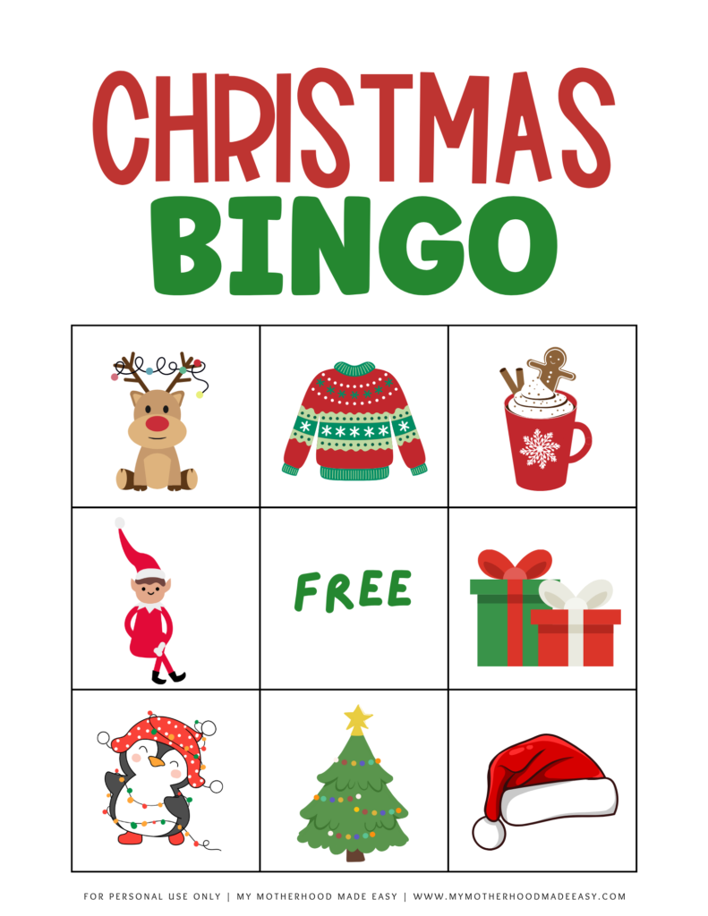 Christmas Bingo Cards for Kids