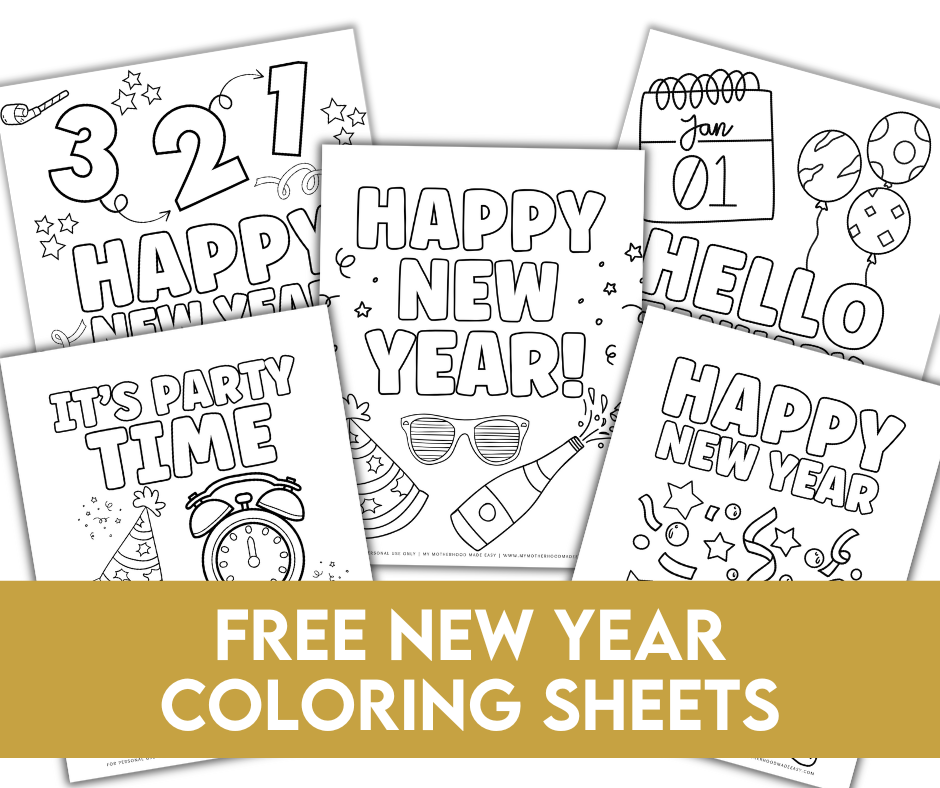 FREE New Year coloring sheets