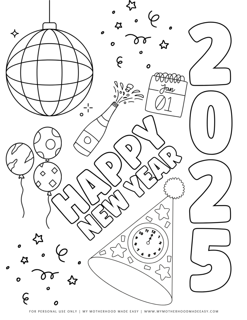 Free printable happy New year coloring pages