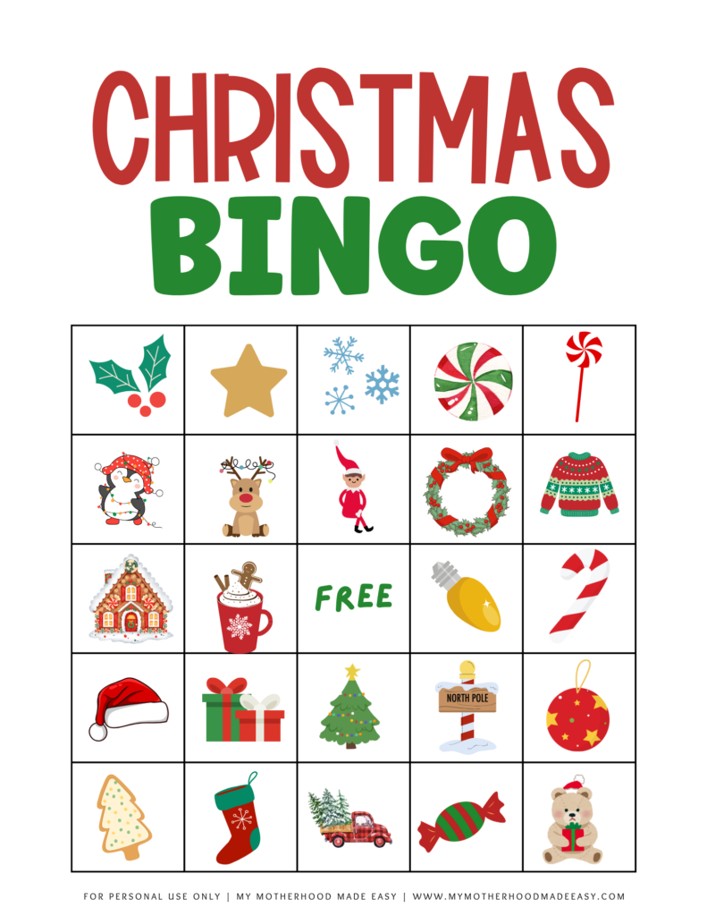 Christmas Bingo Cards for Adults