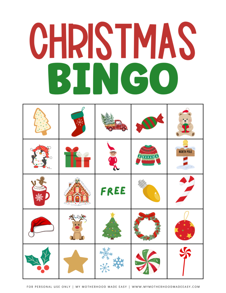 free printable Christmas Bingo Cards for Adults