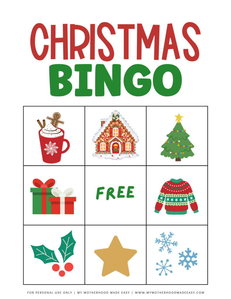 Free Printable Christmas Bingo Cards for Kids